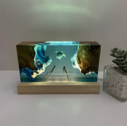 Taucher und Schildkröte Harz Lampe