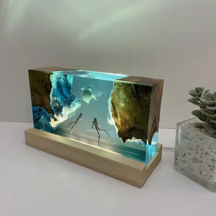 Taucher und Schildkröte Harz Lampe